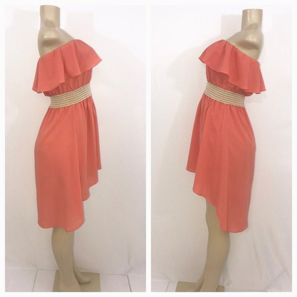 Peach Orange Strapless Hi Lo Dress - Picture 4 of 5